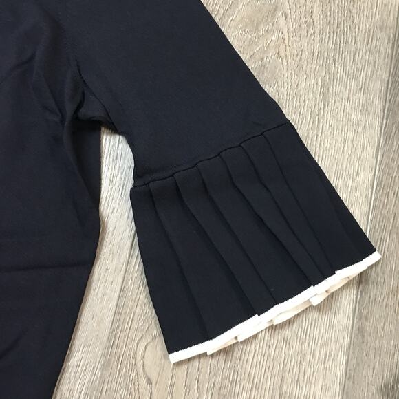 COS Pleated Ruffle Sleeve Top Navy Size Large Fine knit White Contrast - Picture 3 of 9